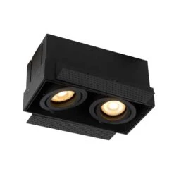 Lucide Trimless Plaster-In Square Adjustable Twin Downlight - Black