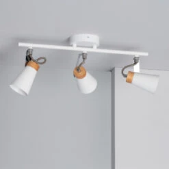 Edit Mara 3 Light Adjustable Spotlight Bar With Wood Detail - White -LumiCraft Sales Store E1024 004