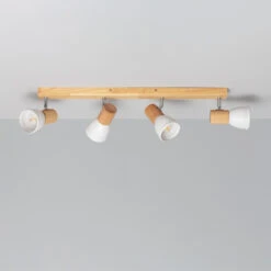 Edit Tautau 4 Light Ceiling Spotlight Bar - White & Wood -LumiCraft Sales Store E1043 57