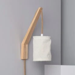 Edit Kanzu Wall Light With Plug - White & Wood
