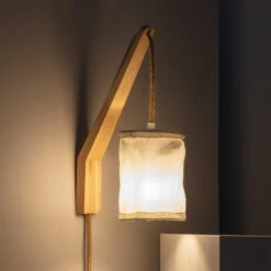 Edit Kanzu Wall Light With Plug - White & Wood -LumiCraft Sales Store E1391 54