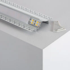 2M Recessed Aluminium Profile For Plasterboard With Continuous Translucent Cover For LED Strips